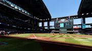 A general view as the retractable roof is open for a Major League Baseball game at Chase Field in Arizona. 
