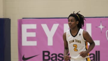 Jasper Johnson (2) stands on the court during an AAU basketball game July 5, 2023, at the Nike EYBL Peach Jam in North Augusta, S.C. A Woodford County native, Johnson holds scholarship offers to play at Louisville and Kentucky and is considered one of the top guards in the Class of 2025.