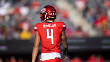 Nov 30, 2024; Tucson, Arizona, USA; Detailed view of the jersey of Arizona Wildcats wide receiver Tetairoa McMillan (4) against the Arizona State Sun Devils during the Territorial Cup at Arizona Stadium. Mandatory Credit: Mark J. Rebilas-Imagn Images