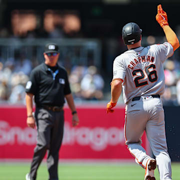 Sep 8, 2024; San Diego, California, USA; San Francisco Giants third baseman Matt Chapman (26) runs the bases after a two run home run during the fourth inning against the San Diego Padres at Petco Park. 