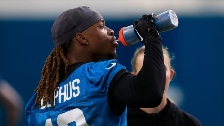 Jacksonville Jaguars wide receiver Joshua Cephus (19) hydrates during the second day of a mandatory minicamp Tuesday, June 11, 2024 at EverBank Stadium’s Miller Electric Center in Jacksonville, Fla. [Corey Perrine/Florida Times-Union]