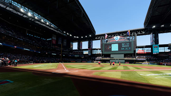 A general view as the retractable roof is open for a Major League Baseball game at Chase Field in Arizona. A general view as the retractable roof is open for a Major League Baseball game at Chase Field in Arizona.