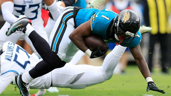 Bet on Travis Etienne to go over his rushing yards total against the Bills.