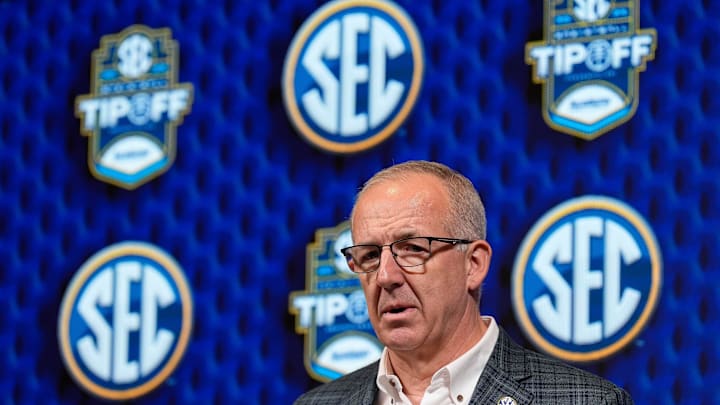 Southeastern Conference commissioner Greg Sankey speaks during SEC Media Day at the Grand Bohemian Hotel Southeastern Conference commissioner Greg Sankey speaks during SEC Media Day at the Grand Bohemian Hotel