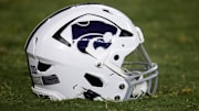Detailed view of a Kansas State Wildcats helmet prior to the Rate Bowl at Chase Field. 