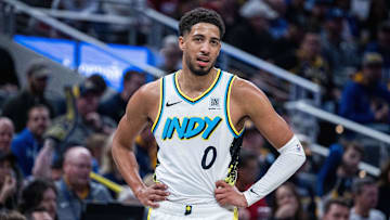 Nov 24, 2024; Indianapolis, Indiana, USA; Indiana Pacers guard Tyrese Haliburton (0) in the first half against the Washington Wizards at Gainbridge Fieldhouse. Mandatory Credit: Trevor Ruszkowski-Imagn Images