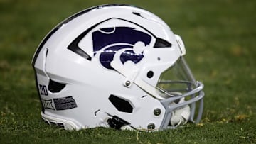Detailed view of a Kansas State Wildcats helmet prior to the Rate Bowl at Chase Field. 