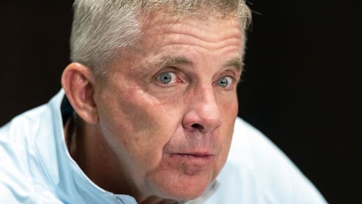 Mar 31, 2026; Phoenix, AZ, USA; Denver Broncos head coach Sean Payton speaks to reporters in the media during the 2026 NFL Annual League Meeting at the Arizona Biltmore. 