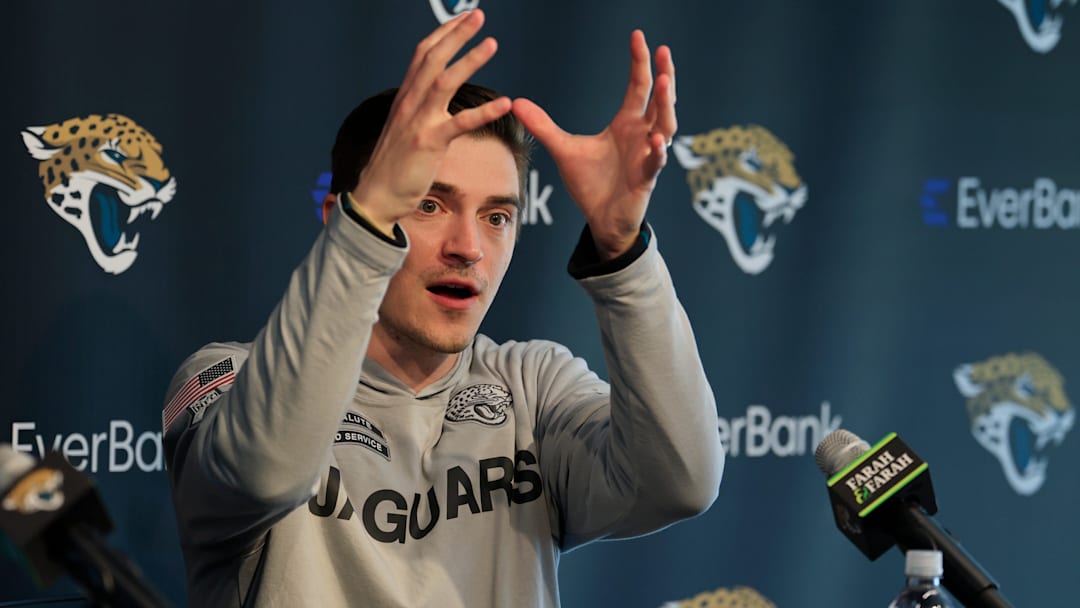 Jacksonville Jaguars general manager James Gladstone speaks during a press conference at Miller Electric Center Tuesday, April 15, 2025 in Jacksonville, Fla. [Corey Perrine/Florida Times-Union]