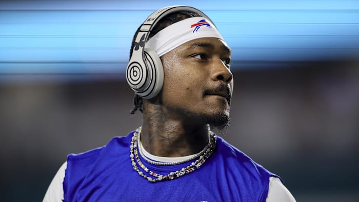Jan 7, 2024; Miami Gardens, Florida, USA; Buffalo Bills wide receiver Stefon Diggs (14) looks on