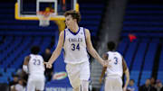 Santa Margarita's Brayden Kyman celebrates after a made basket at Pauley Pavilion.