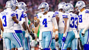 Dallas Cowboys quarterback Dak Prescott greets wide receiver George Pickens during the game against the Philadelphia Eagles.