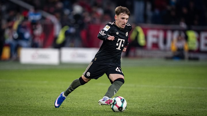 Lennart Karl in action for Bayern Munich against RB Salzburg.