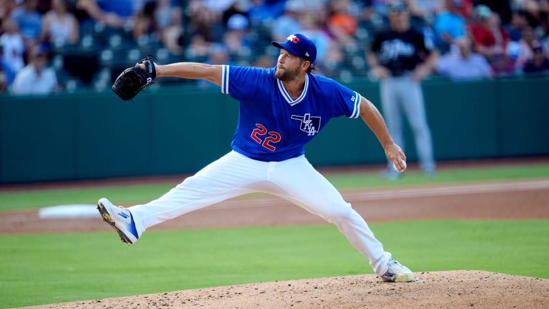 Oklahoma City's Clayton Kershaw throws a pitch during a minor league baseball game between the Oklahoma City Baseball Club and the El Paso Chihuahuas in Oklahoma City, Saturday, July, 13, 2024.