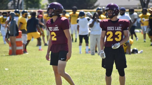 Moses Lake's Brady Jay, left, participates in Thurston County Team Camp in Tumwater