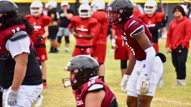 Bethel linebacker Zaydrius Rainey-Sale, the Northwest's top 2025 prospect, competes at the PLU 11v11 Passing Tournament.