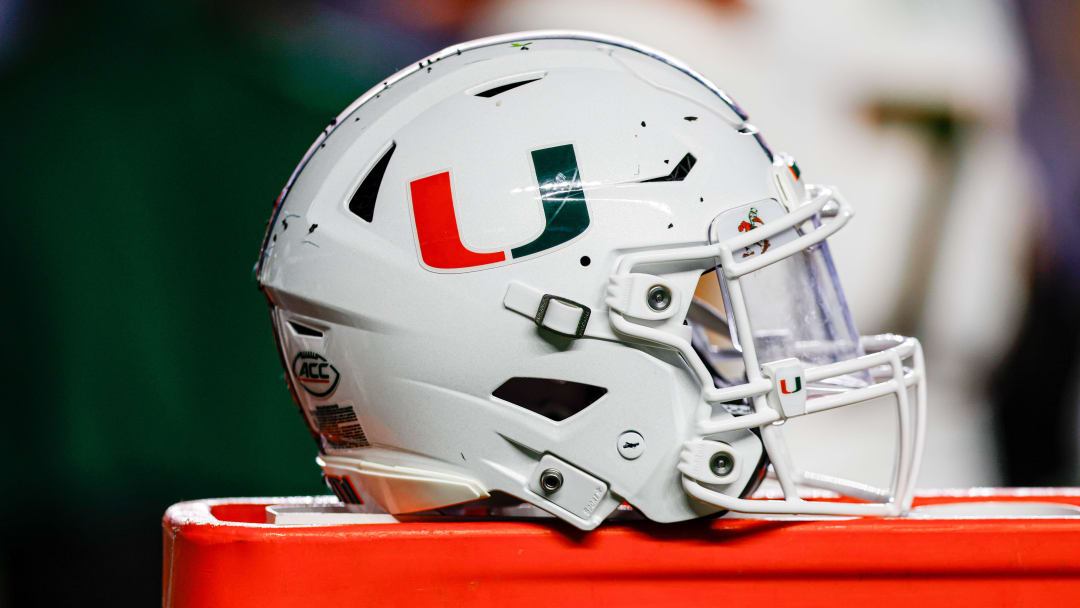 Oct 14, 2023; Chapel Hill, North Carolina, USA; Miami Hurricanes helmet sits on bench as the Hurricanes play against the North Carolina Tar Heels at Kenan Memorial Stadium. Mandatory Credit: Nell Redmond-USA TODAY Sports