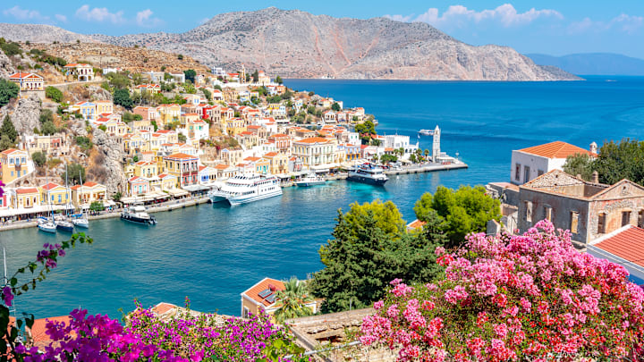 Symi town cityscape, Dodecanese islands, Greece