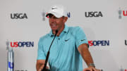 Jun 18, 2023; Los Angeles, California, USA; Rory McIlroy speaks in a press conference after finishing in second place in the U.S. Open golf tournament at Los Angeles Country Club. Mandatory Credit: Kiyoshi Mio-USA TODAY Sports