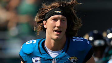 Jacksonville Jaguars quarterback Trevor Lawrence (16) runs on the field with the team before an NFL football matchup Sunday, Oct. 27, 2024 at EverBank Stadium in Jacksonville, Fla. The Packers edged the Jaguars 30-27 on a last-second field goal. [Corey Perrine/Florida Times-Union]