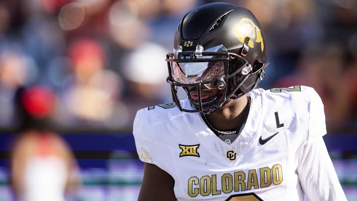 Oct 19, 2024; Tucson, Arizona, USA; Colorado Buffalos quarterback Shedeur Sanders (2) against the Arizona Wildcats at Arizona Stadium. Mandatory Credit: Mark J. Rebilas-Imagn Images