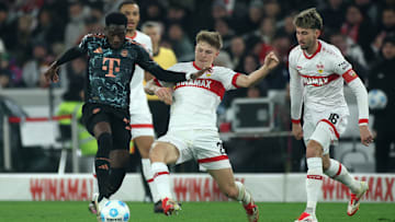 Bayern Munich full-back Alphonso Davies in action against VfB Stuttgart.
