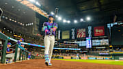 Aug 22, 2025; Phoenix, Arizona, USA; Arizona Diamondbacks infielder Ketel Marte (4) takes the field for his first at bat in the first inning inning against the Cincinnati Reds at Chase Field. Mandatory Credit: Allan Henry-Imagn Images