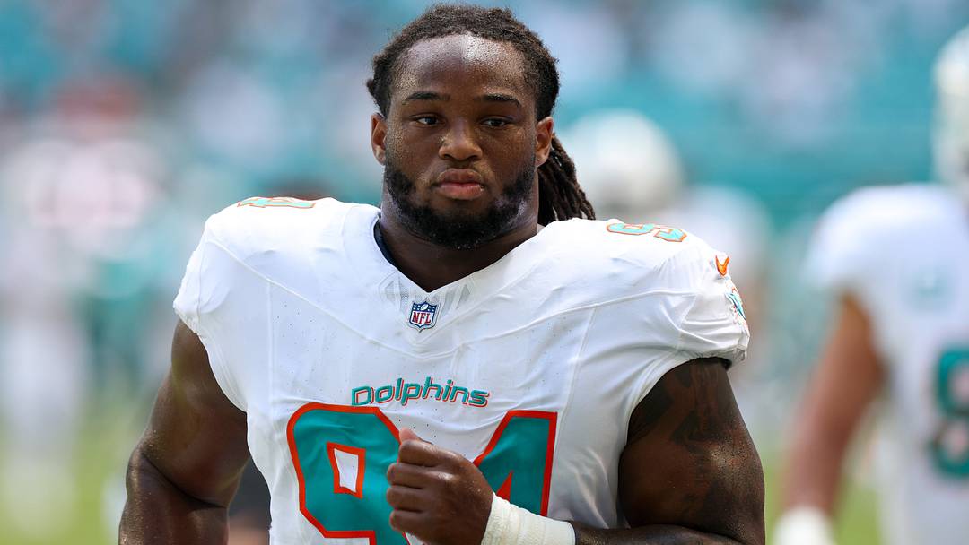 Miami Dolphins defensive tackle Jordan Phillips (94) looks on before a game against the New England Patriots at Hard Rock Stadium. Miami Dolphins defensive tackle Jordan Phillips (94) looks on before a game against the New England Patriots at Hard Rock Stadium.