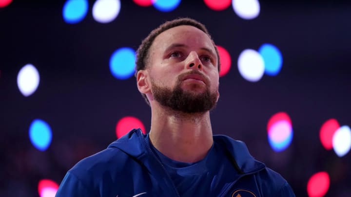 Nov 1, 2023; San Francisco, California, USA; Golden State Warriors guard Stephen Curry (30) stands on the court before the start of the game against the Sacramento Kings at the Chase Center. 