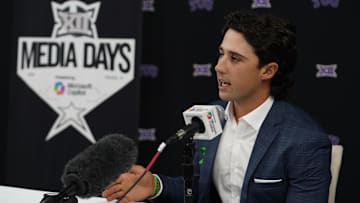 TCU quarterback Josh Hoover speaks with the media during 2025 Big 12 Football Media Days