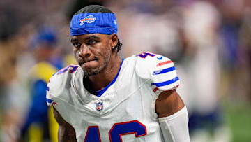 Oct 13, 2025; Atlanta, Georgia, USA; Buffalo Bills cornerback Ja'Marcus Ingram (46) on the field against the Atlanta Falcons at Mercedes-Benz Stadium.
