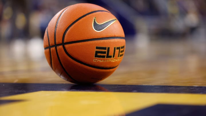 Jan 15, 2024; Ann Arbor, Michigan, USA;  Basketball on the court at Crisler Center. Mandatory Credit: Rick Osentoski-USA TODAY Sports