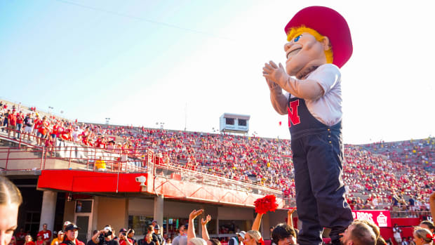 Herbie Husker during the second quarter between the Nebraska Cornhuskers