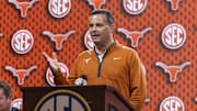 Texas Longhorns head coach Sean Miller talks with the media during SEC Media Days