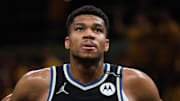 Milwaukee Bucks' Giannis Antetokounmpo during the 2025 NBA Playoffs against the Indiana Pacers.