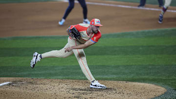 Jul 16, 2024; Arlington, Texas, USA; merican League pitcher Garrett Crochet of the Chicago White Sox (45) pitches during the fourth inning during the 2024 MLB All-Star game at Globe Life Field. Mandatory Credit: Tim Heitman-Imagn Images