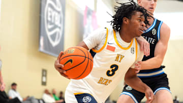 July 15, 2025; North Augusta, South Carolina, USA; NY Rens Jasiah Jervis (3) moves towards the basket during the NY Rens and JL3 game at Nike EYBL Peach Jam at Riverview Park Activities Center. The NY Rens won 83-53. Mandatory Credit: Katie Goodale - Augusta Chronicle/USA TODAY NETWORK