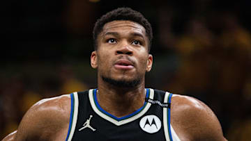 Milwaukee Bucks' Giannis Antetokounmpo during the 2025 NBA Playoffs against the Indiana Pacers.