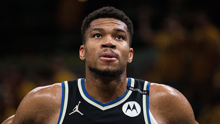 Milwaukee Bucks' Giannis Antetokounmpo during the 2025 NBA Playoffs against the Indiana Pacers. Milwaukee Bucks' Giannis Antetokounmpo during the 2025 NBA Playoffs against the Indiana Pacers.