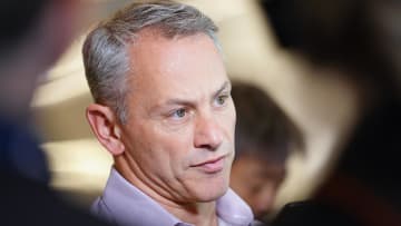 Chicago Cubs president of baseball operations Jed Hoyer  answers questions from the media during the MLB GM Meetings at The Conrad Las Vegas