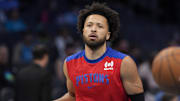 Nov 6, 2024; Charlotte, North Carolina, USA;  Detroit Pistons guard Cade Cunningham (2) during the first quarter against the Charlotte Hornets at Spectrum Center. Mandatory Credit: Jim Dedmon-Imagn Images