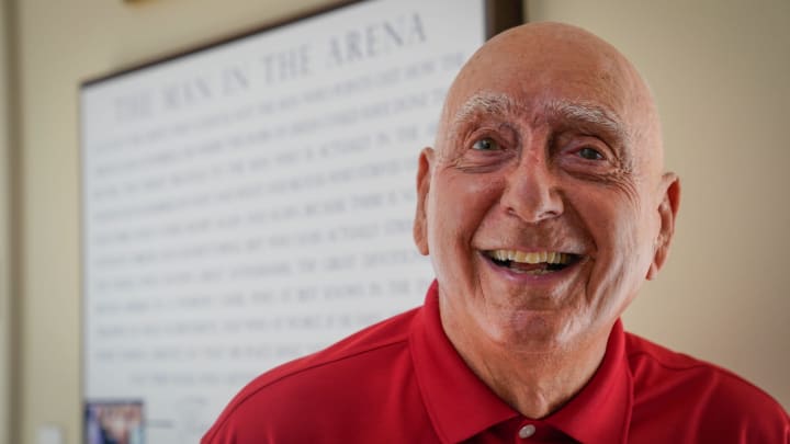 Dick Vitale, an analyst and champion of college basketball for more than four decades on ESPN, begins to get his voice back as he recovers from cancer treatment and recent vocal cord surgery at home in Lakewood Ranch, Florida on Thursday, March 24, 2022.