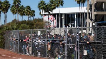Feb 19, 2024; Tampa, FL, USA;  fans watch New York Yankees spring training workouts at George M.