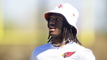 May 10, 2024; Tempe, AZ, USA; Arizona Cardinals wide receiver Marvin Harrison Jr. (18) during rookie minicamp at the teams Tempe Training Facility. Mandatory Credit: Mark J. Rebilas-USA TODAY Sports