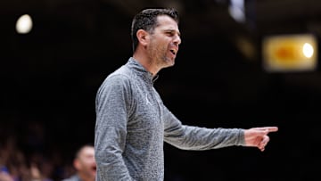 Florida Gators head coach Todd Golden gestures against the Duke Blue Devils during the second half at Cameron Indoor Stadium in Durham, NC on Tuesday, December 2, 2025.
