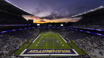 Sep 24, 2022; Seattle, Washington, USA; General view of Alaska Airlines Field at Husky Stadium as the Husky Marching Band performs before a game between the Stanford Cardinal and Washington Huskies. Mandatory Credit: Joe Nicholson-USA TODAY Sports