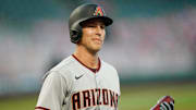 Aug 21, 2020; San Francisco, California, USA;  Arizona Diamondbacks third baseman Jake Lamb (22) during the third inning against the San Francisco Giants at Oracle Park. Mandatory Credit: Stan Szeto-Imagn Images