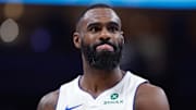 Apr 2, 2025; Oklahoma City, Oklahoma, USA; Detroit Pistons forward Tim Hardaway Jr. (8) during the second half against the Oklahoma City Thunder at Paycom Center. Mandatory Credit: Alonzo Adams-Imagn Images