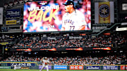 Sep 1, 2025; Houston, Texas, USA; Houston Astros starting pitcher Luis Garcia (77) warms up prior to the game against the Los Angeles Angels at Daikin Park. 