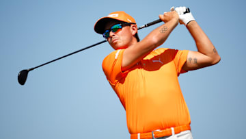 Rickie Fowler tees off during the final round of the 2025 Cognizant Classic In The Palm Beaches